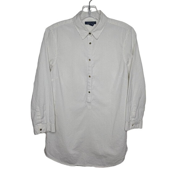 Lands End creamy white black polka dot long sleeve popover blouse - 2 - Picture 1 of 5